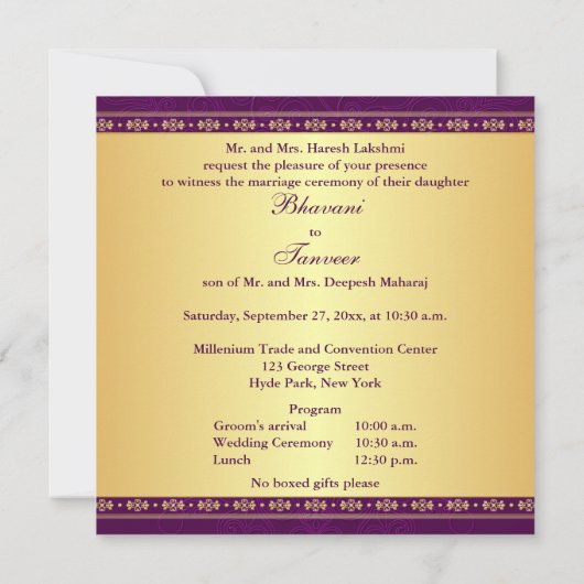Invitation Des manuscrits d'or complexes invitent au mariage (Dos)
