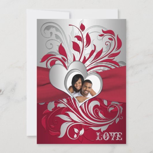 Invitation Des manuscrits rouges, argentés, des coeurs Invita (Devant)