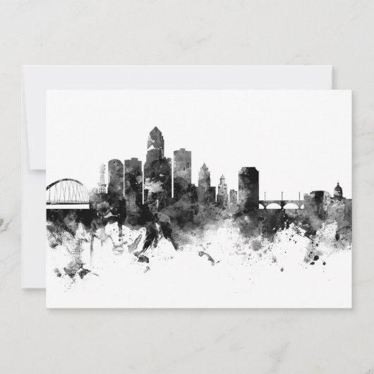 Invitation Des Moines Iowa Skyline Noir Blanc (Devant)