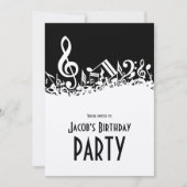 Invitation Des notes musicales blanches sur le noir (Devant)