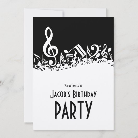 Invitation Des notes musicales blanches sur le noir (Devant)