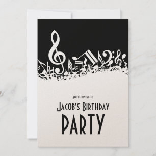 Invitation Des notes musicales blanches sur le noir