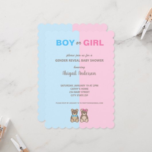 Invitation des Nounours de Baby showers de la Révé (Devant/Arrière en situation)