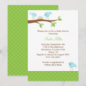 Invitation des oiseaux bleus et des Baby showers d (Devant / Derrière)