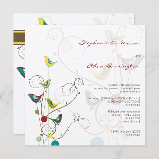 Invitation Des Oiseaux D'Été Et Des Mariages De Fils Invitent (Devant / Derrière)