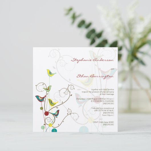 Invitation Des Oiseaux D'Été Et Des Mariages De Fils Invitent (Debout devant)