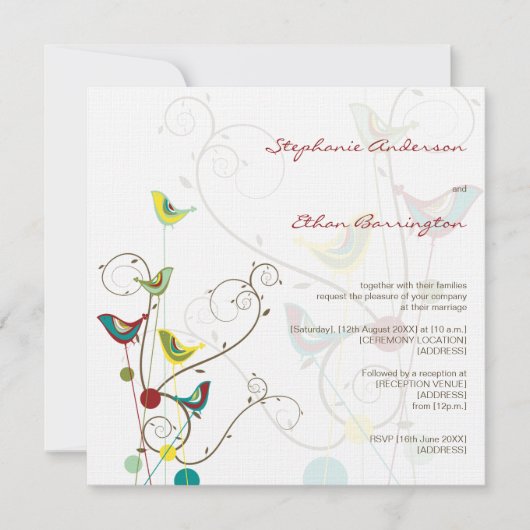 Invitation Des Oiseaux D'Été Et Des Mariages De Fils Invitent (Devant)