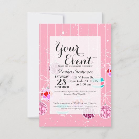 Invitation Des ornements de Noël de Glam Turquoise rose et de (Devant)