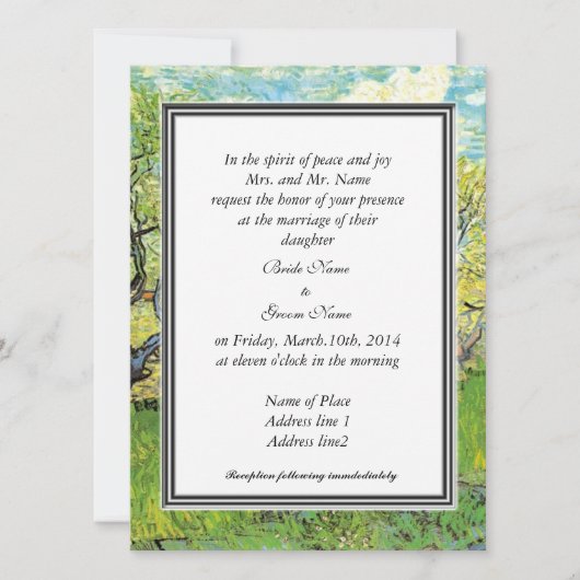 Invitation des parents de la mariée, verger de van (Devant)