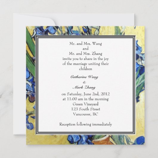 Invitation des parents des mariés. (Devant)