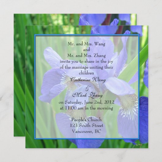 Invitation des parents mariés et mariés, iris bleu (Devant / Derrière)