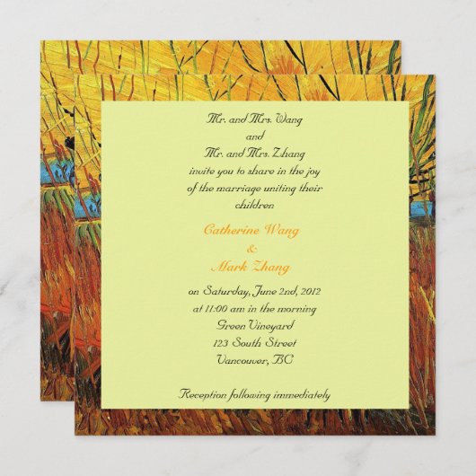 Invitation des parents mariés et mariés, mariage (Devant / Derrière)