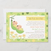 Invitation Des petits pois dormant dans un Baby shower jumeau (Devant)