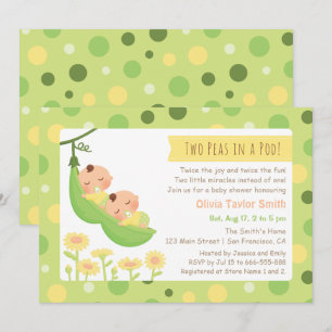 Invitation Des petits pois dormant dans un Baby shower jumeau