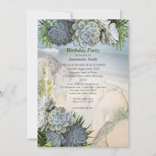 Invitation Des teintes succulentes de blues pâles Anniversair (Devant)