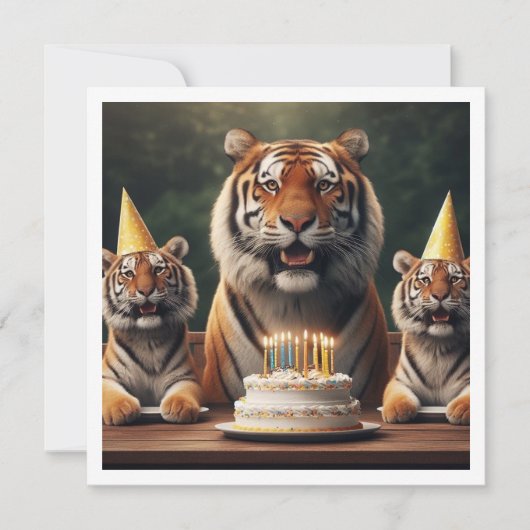 Invitation Des tigres fêtent leur anniversaire en photo de ti (Devant)