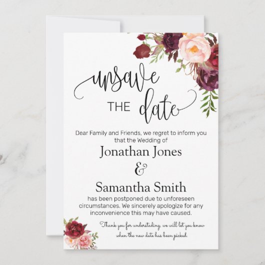 Invitation Désenregistrer les dates mariage date changer mars (Devant)