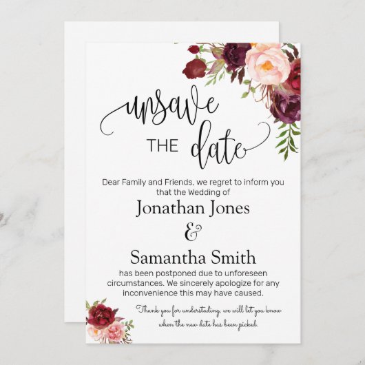 Invitation Désenregistrer les dates mariage date changer mars (Devant / Derrière)