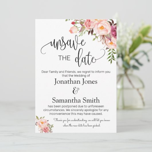 Invitation Désenregistrer les dates mariage date changer rose (Debout devant)