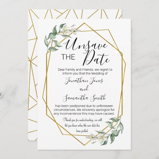 Invitation Désenregistrer les dates mariage date changer vert (Devant / Derrière)