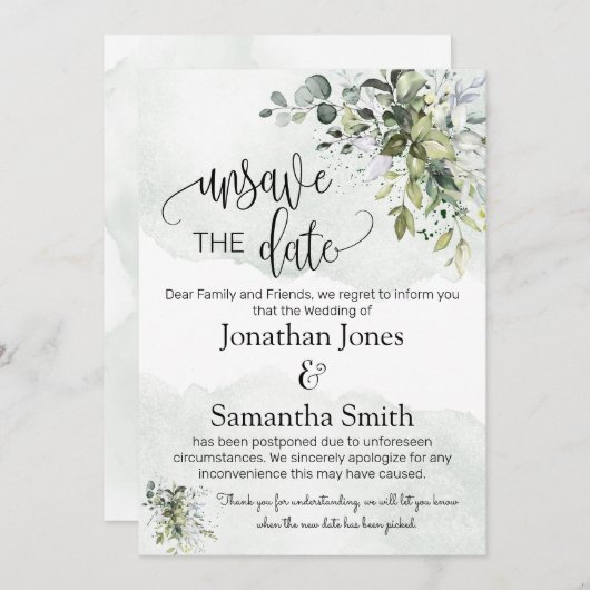 Invitation Désenregistrer les dates mariage date modifier euc (Devant / Derrière)