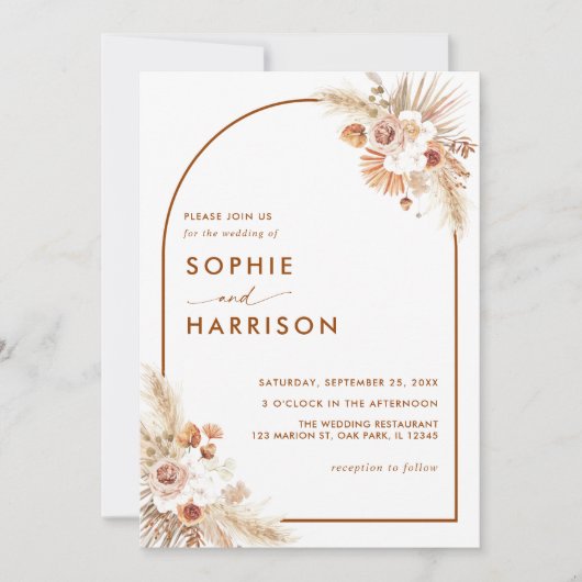 Invitation Desert Arch Boho Pampas Grass Terracotta Mariage (Devant)