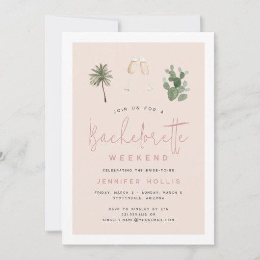 Invitation Desert Boho Bachelorette Week-end Itinéraire & (Devant)