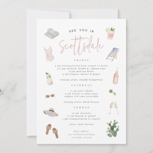 Invitation Desert Boho Bachelorette Week-end Itinéraire & (Dos)