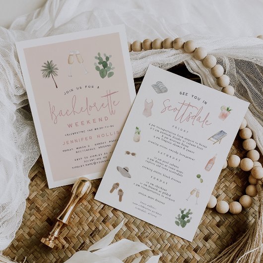 Invitation Desert Boho Bachelorette Week-end Itinéraire &