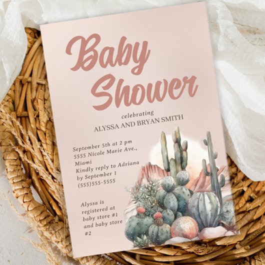 Invitation Désert Boho Chic Cactus Baby shower en terre cuite