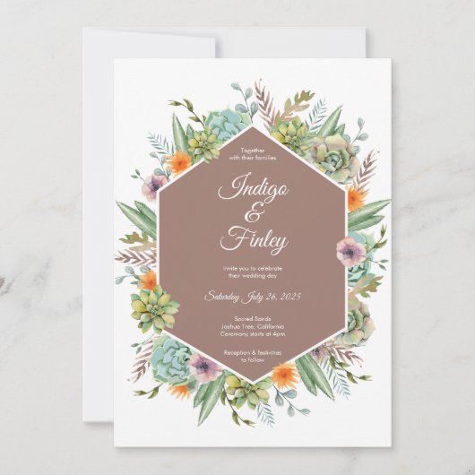 Invitation Desert Boho Succulents Cactus Mariage (Devant)