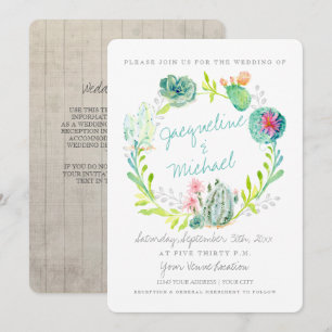 Invitation Desert Cactus Flower Wood Aquarelle w Détails