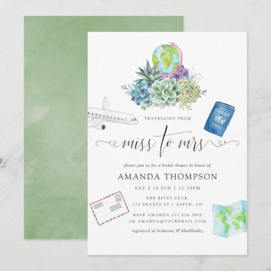 Invitation Desert Cactus Succulents Mlle À Mme Fête des marié (Devant / Derrière)