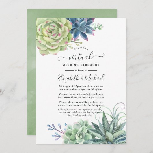Invitation Desert Cactus Succuls Mariage virtuel en ligne (Devant / Derrière)