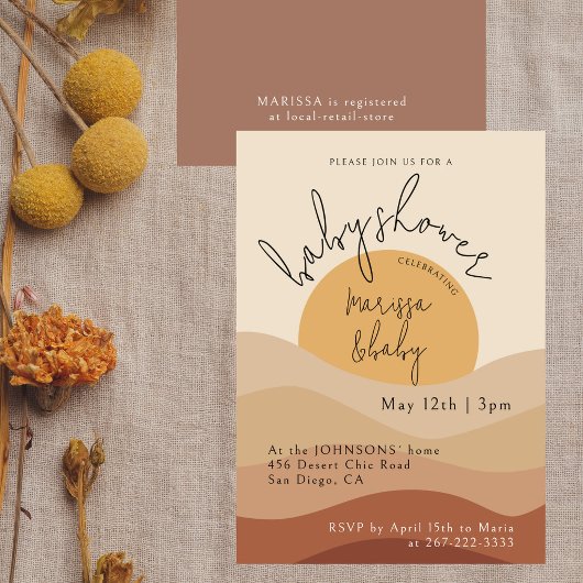 Invitation Desert Chic Boho Custom Baby shower neutre Terre