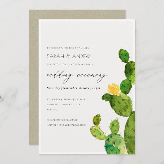 INVITATION DÉSERT D'EAU VERTE FIANÇAILLES DE FLEURS CACTUS (Devant / Derrière)