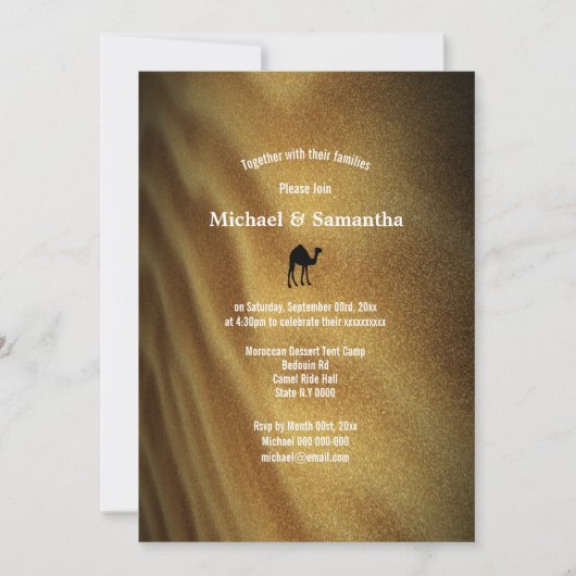 Invitation Desert dune week-end à dos de chameau mariage (Devant)