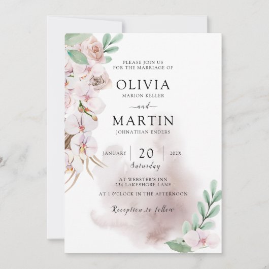 Invitation Desert Dust Pink et Sage Mariage (Devant)