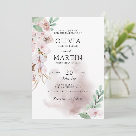 Invitation Desert Dust Pink et Sage Mariage (Debout devant)