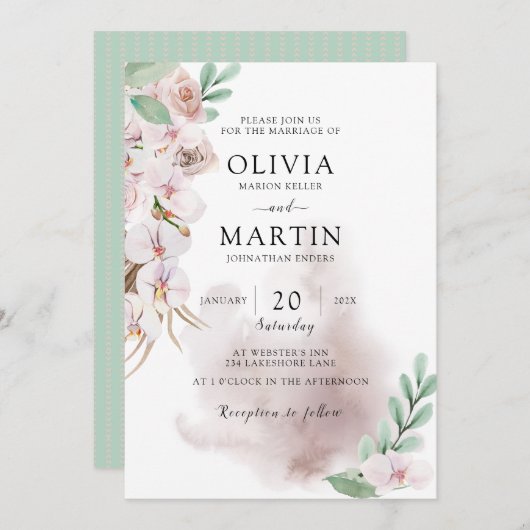 Invitation Desert Dust Pink et Sage Mariage (Devant / Derrière)