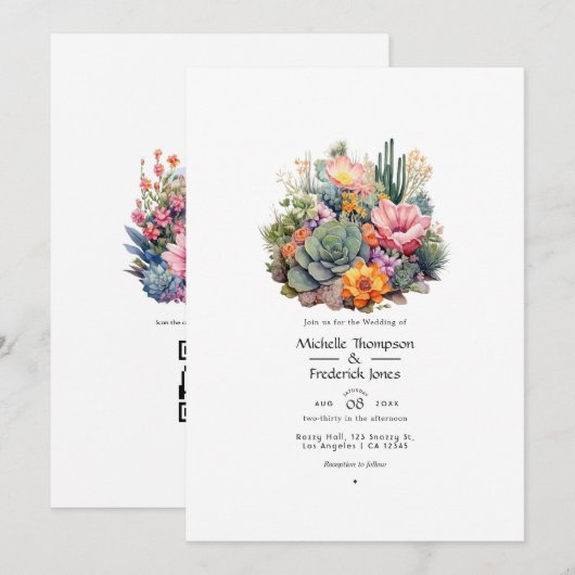 Invitation Desert Hues Floral Mariage (Devant / Derrière)