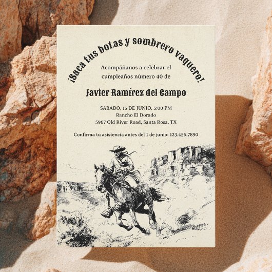 Invitation Désert Mexique espagnol Cowboy fête d'anniversaire