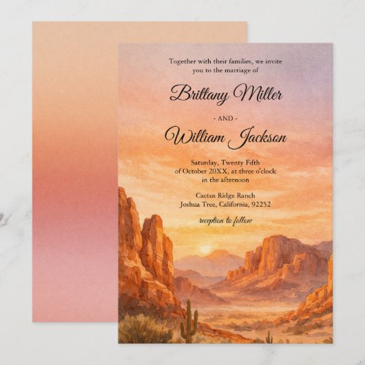 Invitation Desert Mountain Rustic Boho Southwest Wedding (Devant / Derrière)