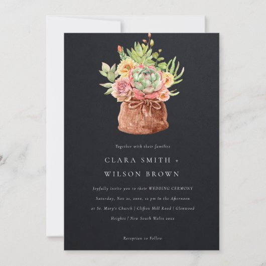 INVITATION DÉSERT NOIR SUCCULENT CACTI FOLIAGE MARIAGE BUNCH (Devant)