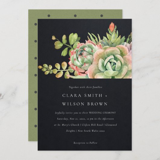 INVITATION DÉSERT NOIR SUCCULENT CACTI FOLIAGE MARIAGE BUNCH (Devant / Derrière)