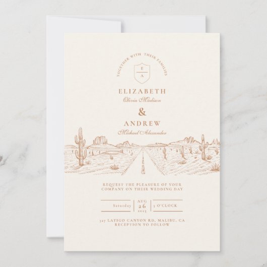 Invitation Desert Road Western Mariage (Devant)