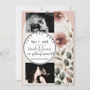 Invitation Desert Rose Rose & Vert Floral Enregistrer La Date