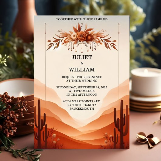 Invitation Desert Rustic Boho Automne Ombre Mariage Brown