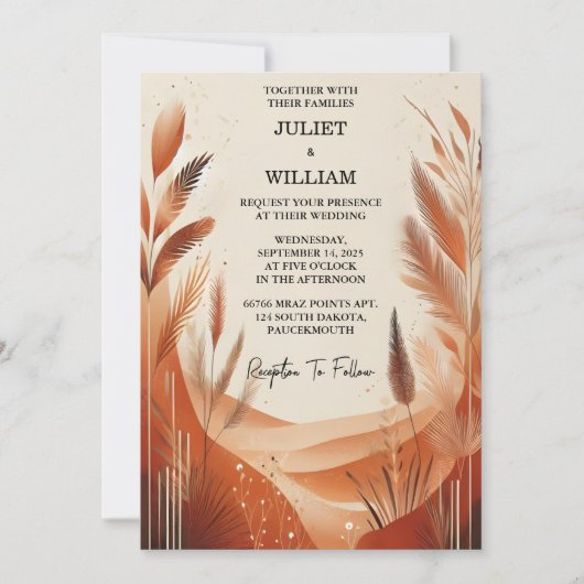 Invitation Désert Rustique Boho Automne Ombre Mariage Brown (Devant)
