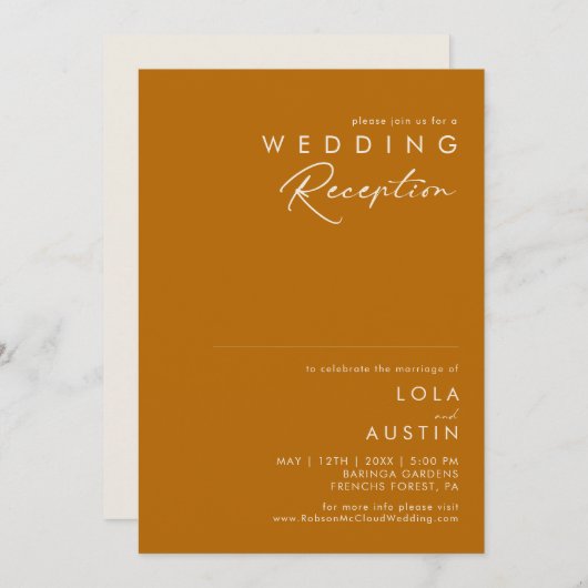 Invitation Désert simple | Réception de mariage orange brûlé (Devant / Derrière)